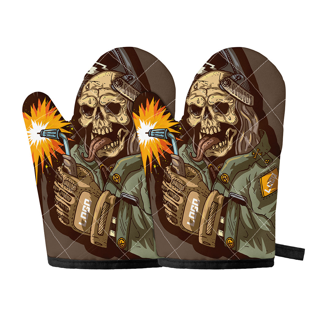 Dead Welder Print Oven Mitts