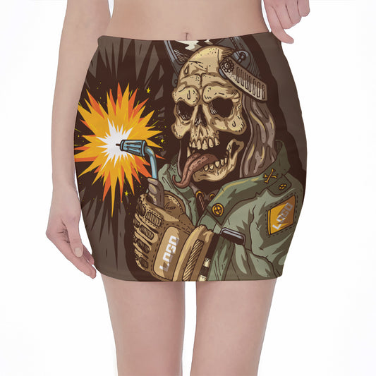 Dead Welder Print Pencil Mini Skirt