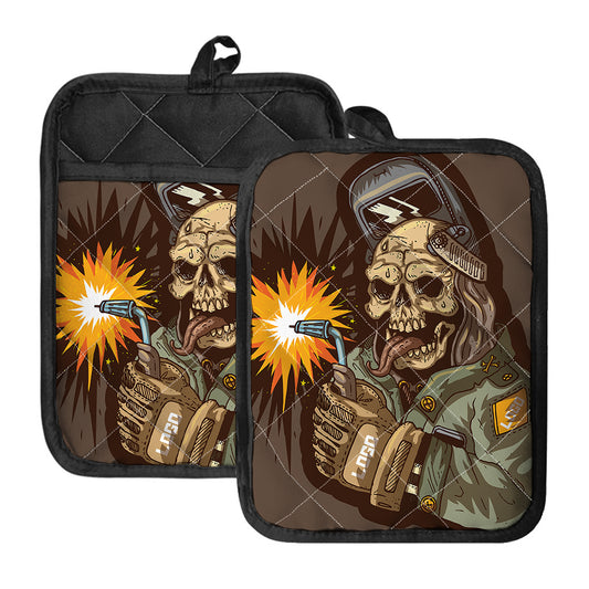 Dead Welder Print Pot Holders With Pocket