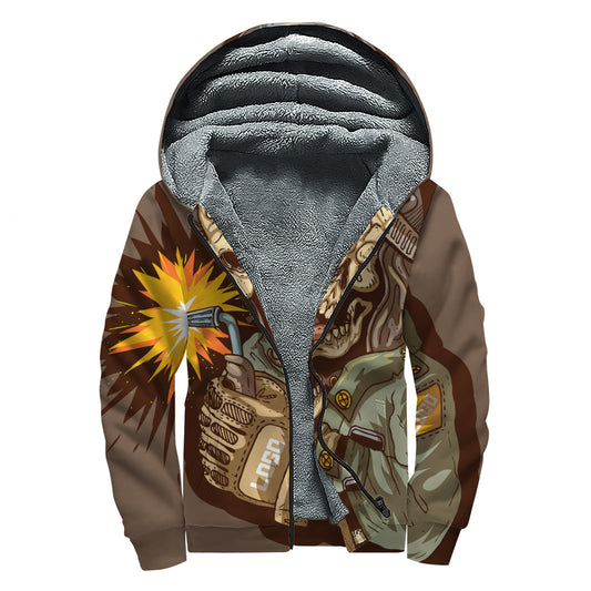 Dead Welder Print Sherpa Lined Zip Up Hoodie