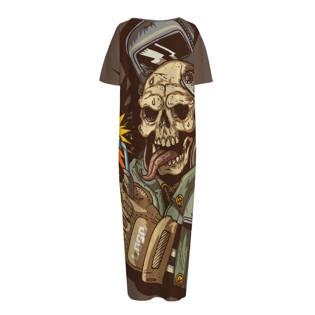 Dead Welder Print Short Sleeve Long Nightdress
