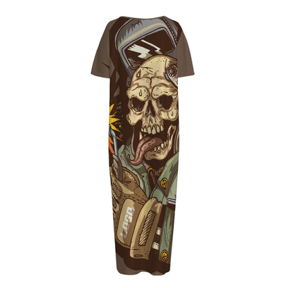 Dead Welder Print Short Sleeve Long Nightdress