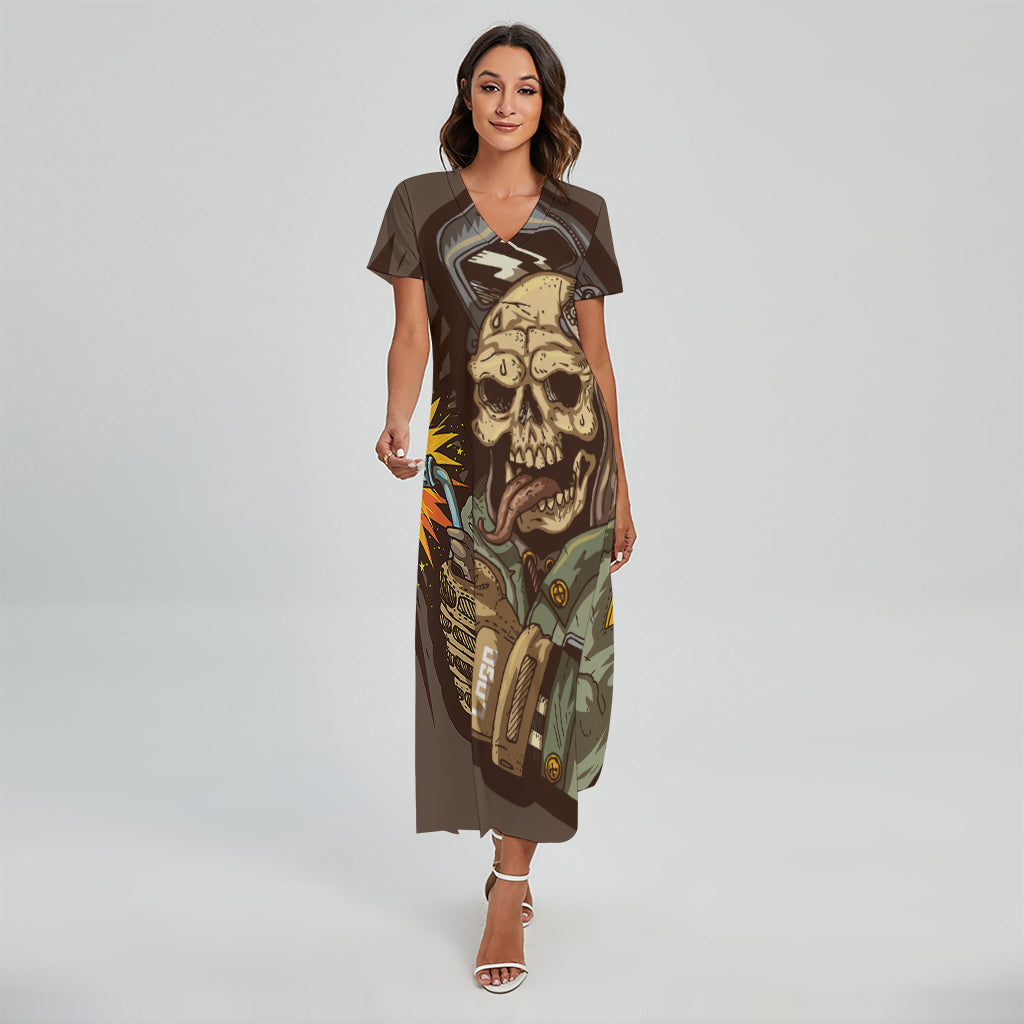 Dead Welder Print Short Sleeve Maxi Dress