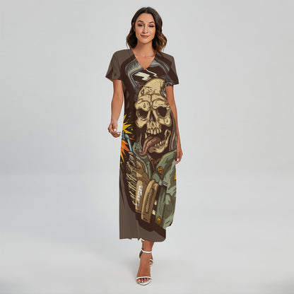 Dead Welder Print Short Sleeve Maxi Dress