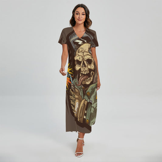 Dead Welder Print Short Sleeve Maxi Dress