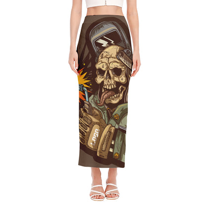 Dead Welder Print Side Slit Maxi Skirt