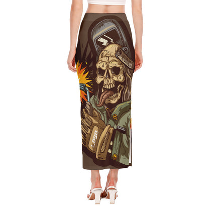 Dead Welder Print Side Slit Maxi Skirt