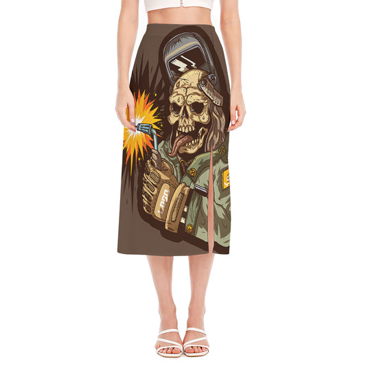 Dead Welder Print Side Slit Midi Skirt