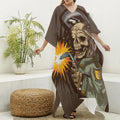Dead Welder Print Silk V-Neck Kaftan Dress