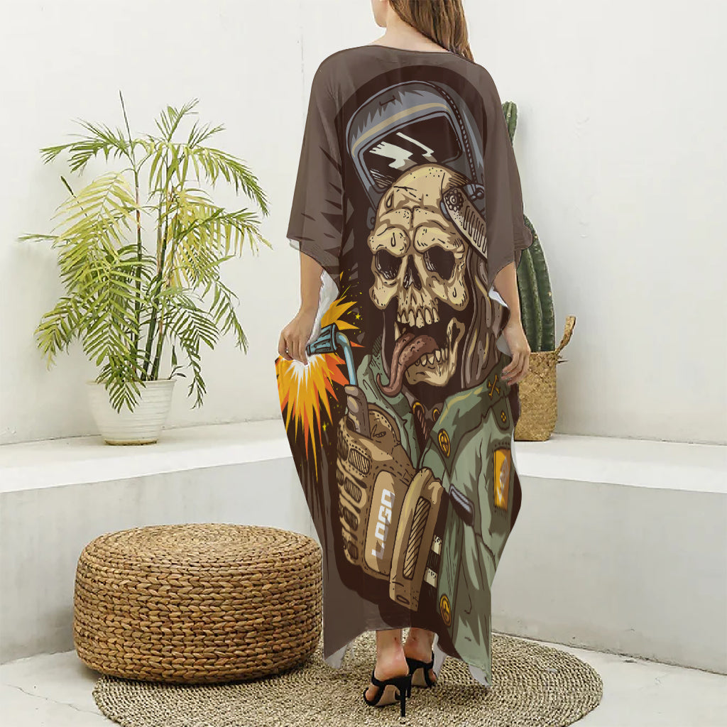 Dead Welder Print Silk V-Neck Kaftan Dress