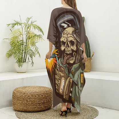 Dead Welder Print Silk V-Neck Kaftan Dress