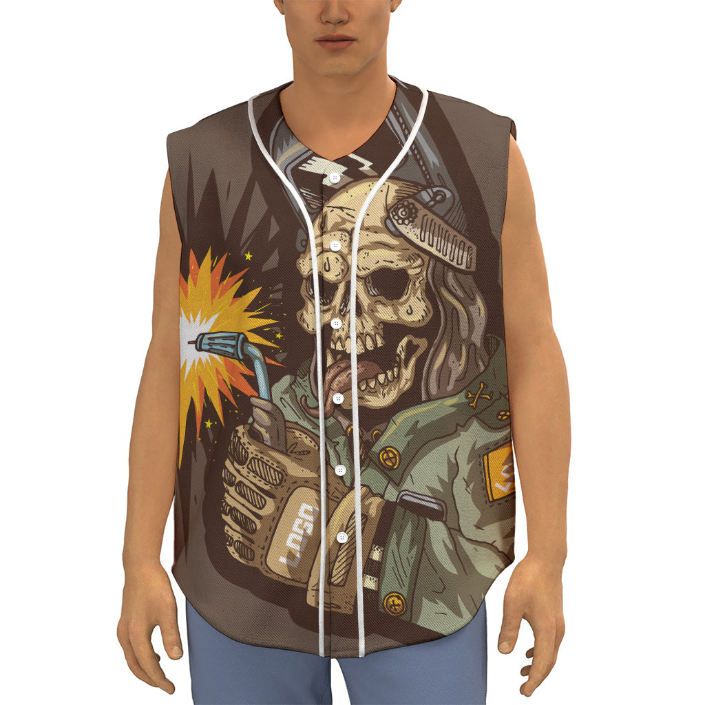 Dead Welder Print Sleeveless Baseball Jersey