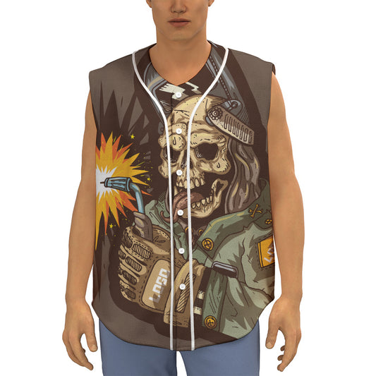 Dead Welder Print Sleeveless Baseball Jersey