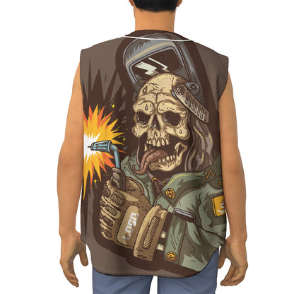 Dead Welder Print Sleeveless Baseball Jersey