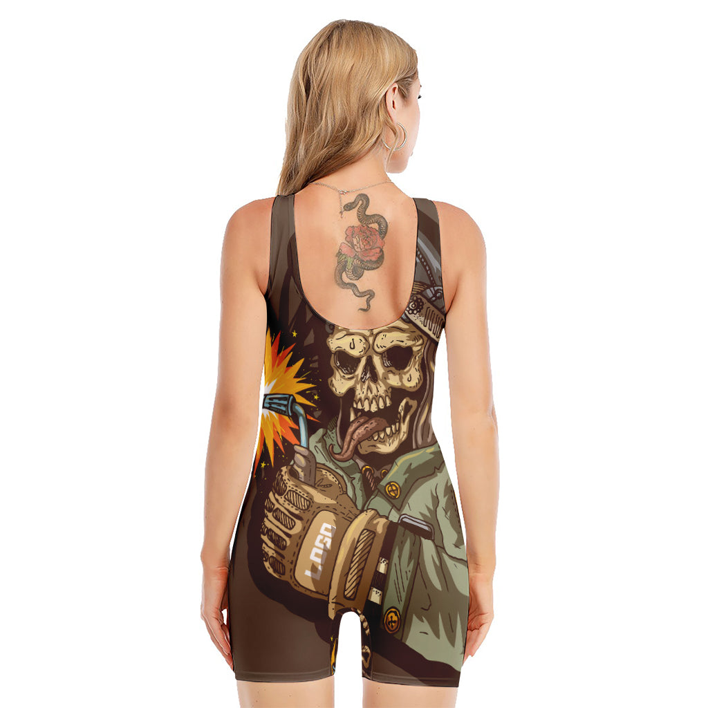 Dead Welder Print Sleeveless One Piece Swimsuit
