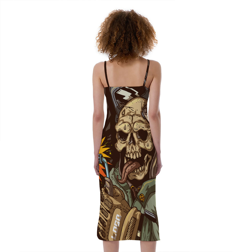 Dead Welder Print Slim Fit Midi Cami Dress