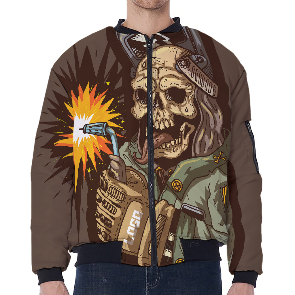 Dead Welder Print Zip Sleeve Bomber Jacket
