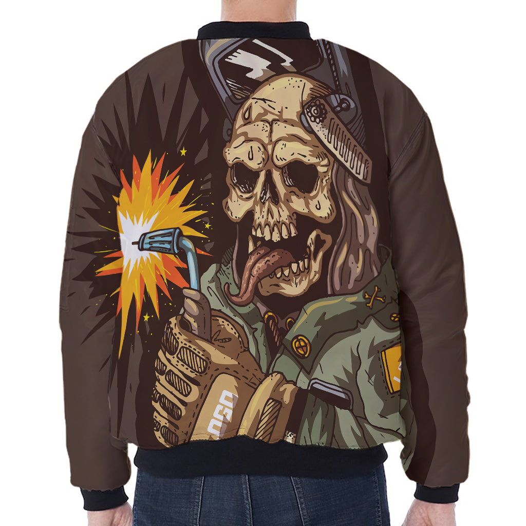 Dead Welder Print Zip Sleeve Bomber Jacket