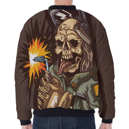 Dead Welder Print Zip Sleeve Bomber Jacket