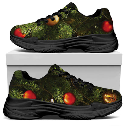 Decorated Christmas Tree Print Black Chunky Shoes