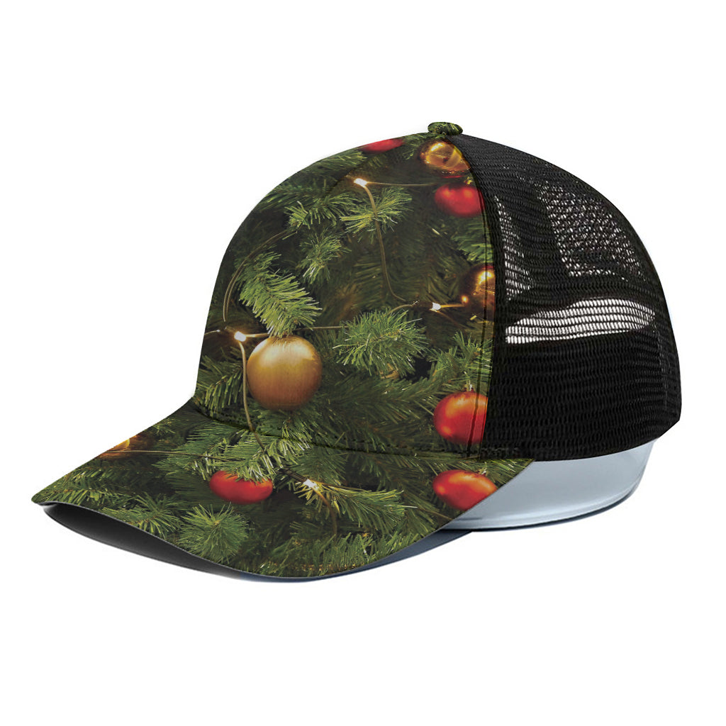 Decorated Christmas Tree Print Black Mesh Trucker Cap