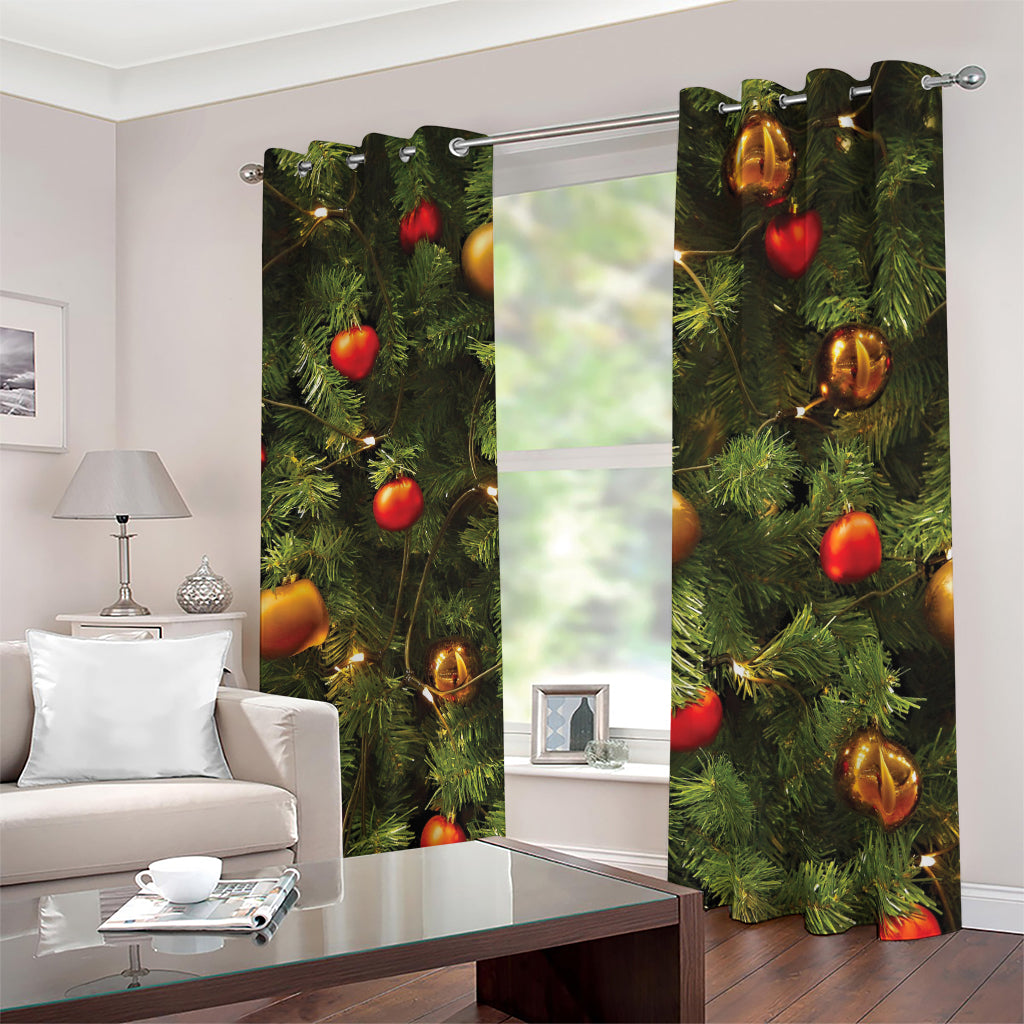 Decorated Christmas Tree Print Blackout Grommet Curtains