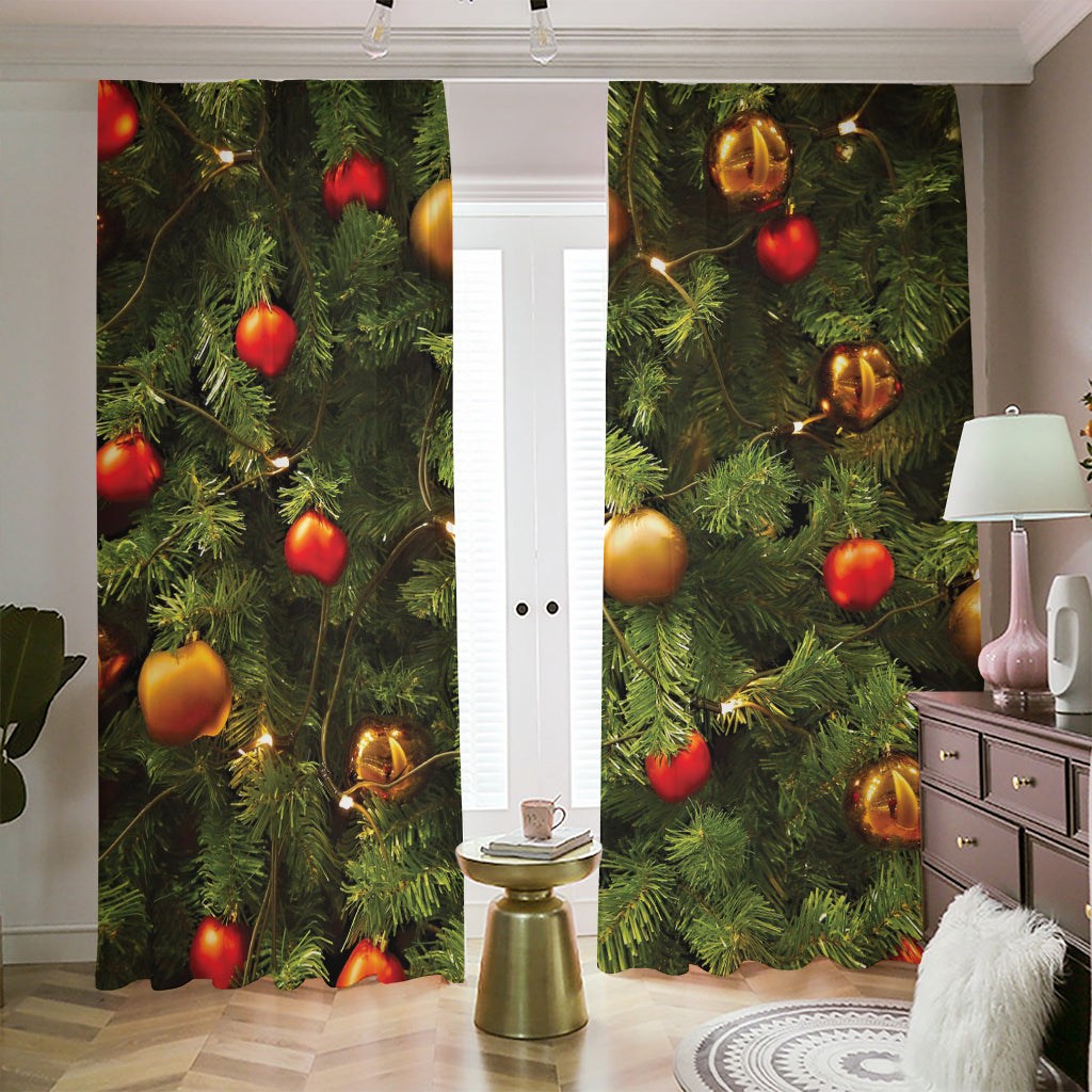 Decorated Christmas Tree Print Blackout Pencil Pleat Curtains