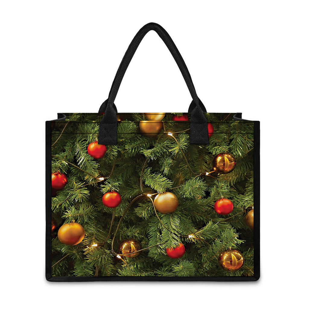 Decorated Christmas Tree Print Canvas Tote Bag