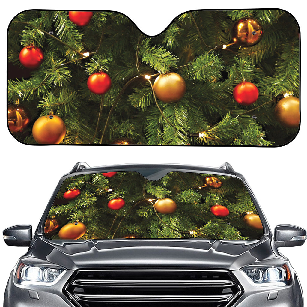 Decorated Christmas Tree Print Car Windshield Sun Shade