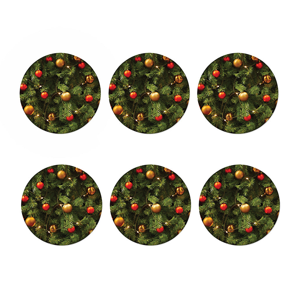 Decorated Christmas Tree Print Coaster Set