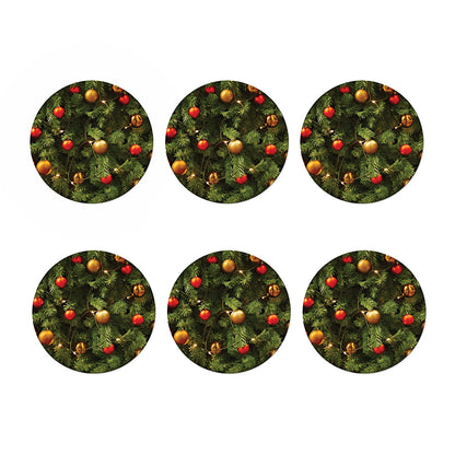 Decorated Christmas Tree Print Coaster Set