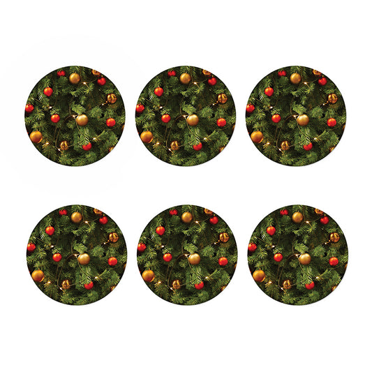 Decorated Christmas Tree Print Coaster Set