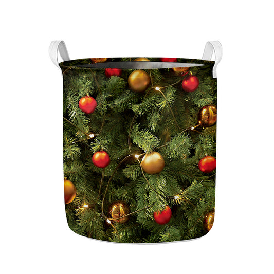 Decorated Christmas Tree Print Collapsible Laundry Basket