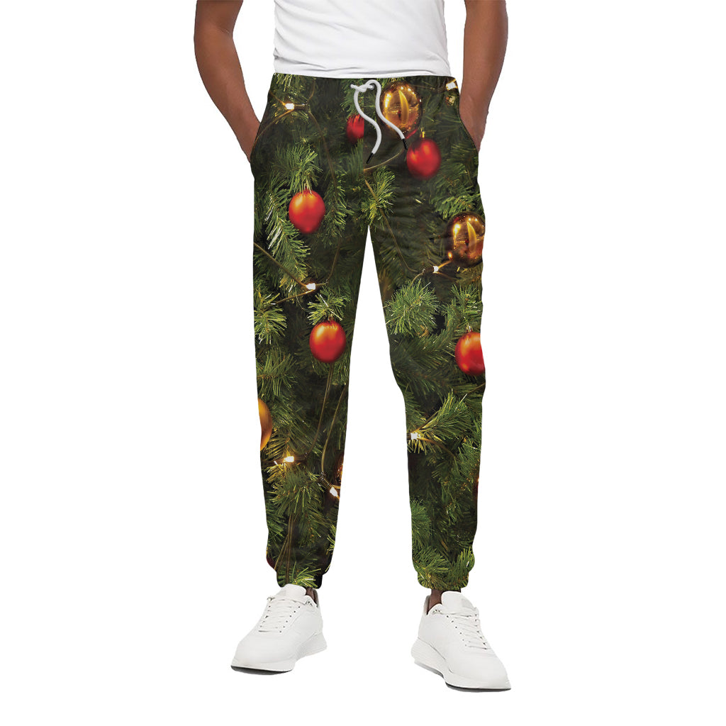 Decorated Christmas Tree Print Cotton Pants