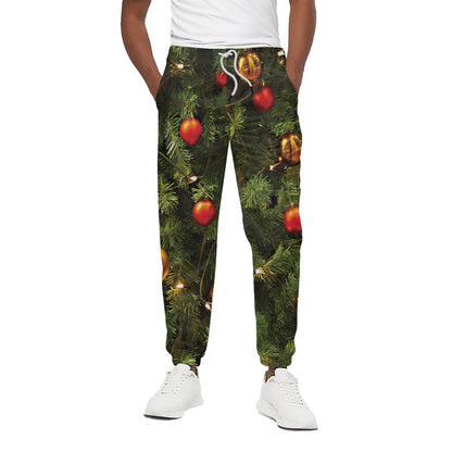 Decorated Christmas Tree Print Cotton Pants