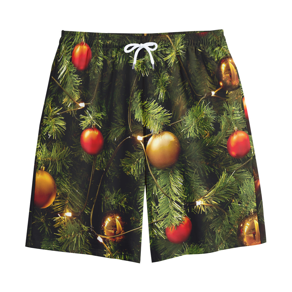 Decorated Christmas Tree Print Cotton Shorts