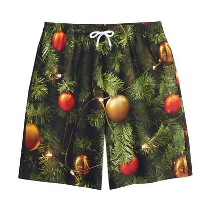 Decorated Christmas Tree Print Cotton Shorts