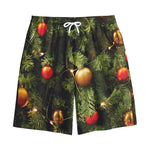 Decorated Christmas Tree Print Cotton Shorts