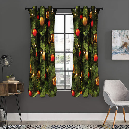 Decorated Christmas Tree Print Curtain