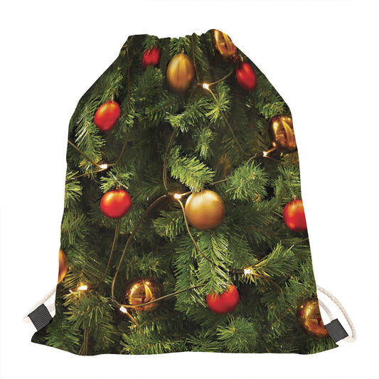 Decorated Christmas Tree Print Drawstring Bag