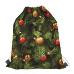 Decorated Christmas Tree Print Drawstring Bag