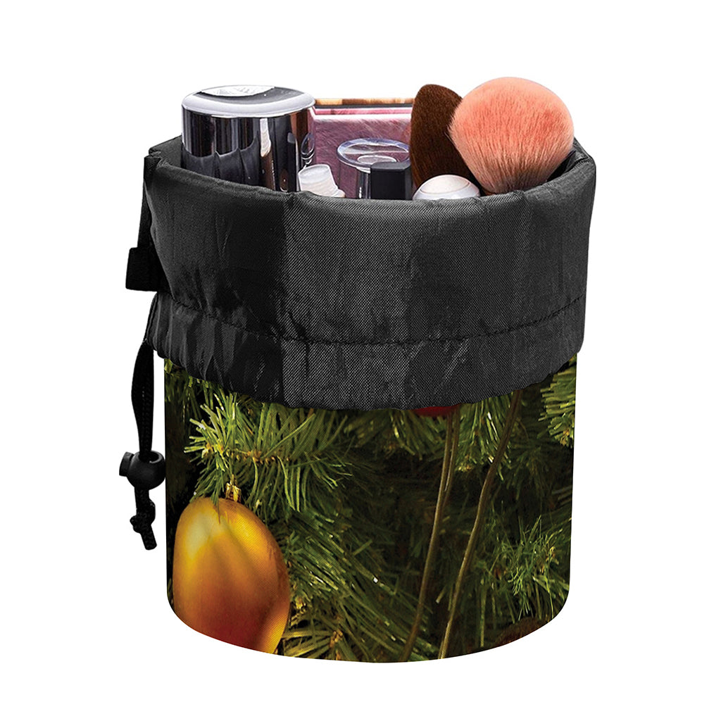 Decorated Christmas Tree Print Drawstring Makeup Bag