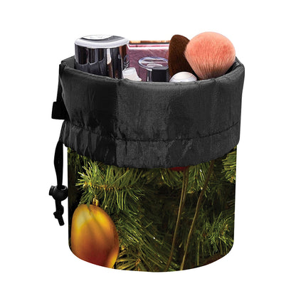 Decorated Christmas Tree Print Drawstring Makeup Bag