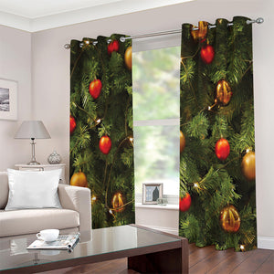 Decorated Christmas Tree Print Extra Wide Grommet Curtains