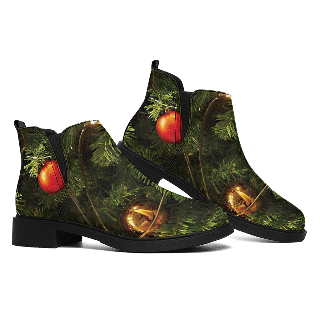 Decorated Christmas Tree Print Flat Ankle Boots