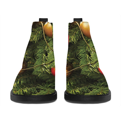 Decorated Christmas Tree Print Flat Ankle Boots