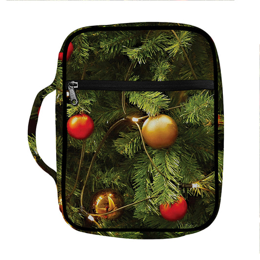 Decorated Christmas Tree Print Front Pocket Bible Bag