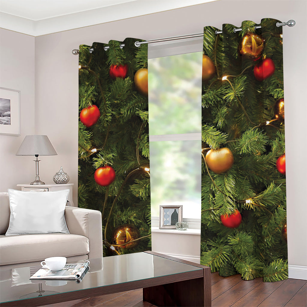 Decorated Christmas Tree Print Grommet Curtains