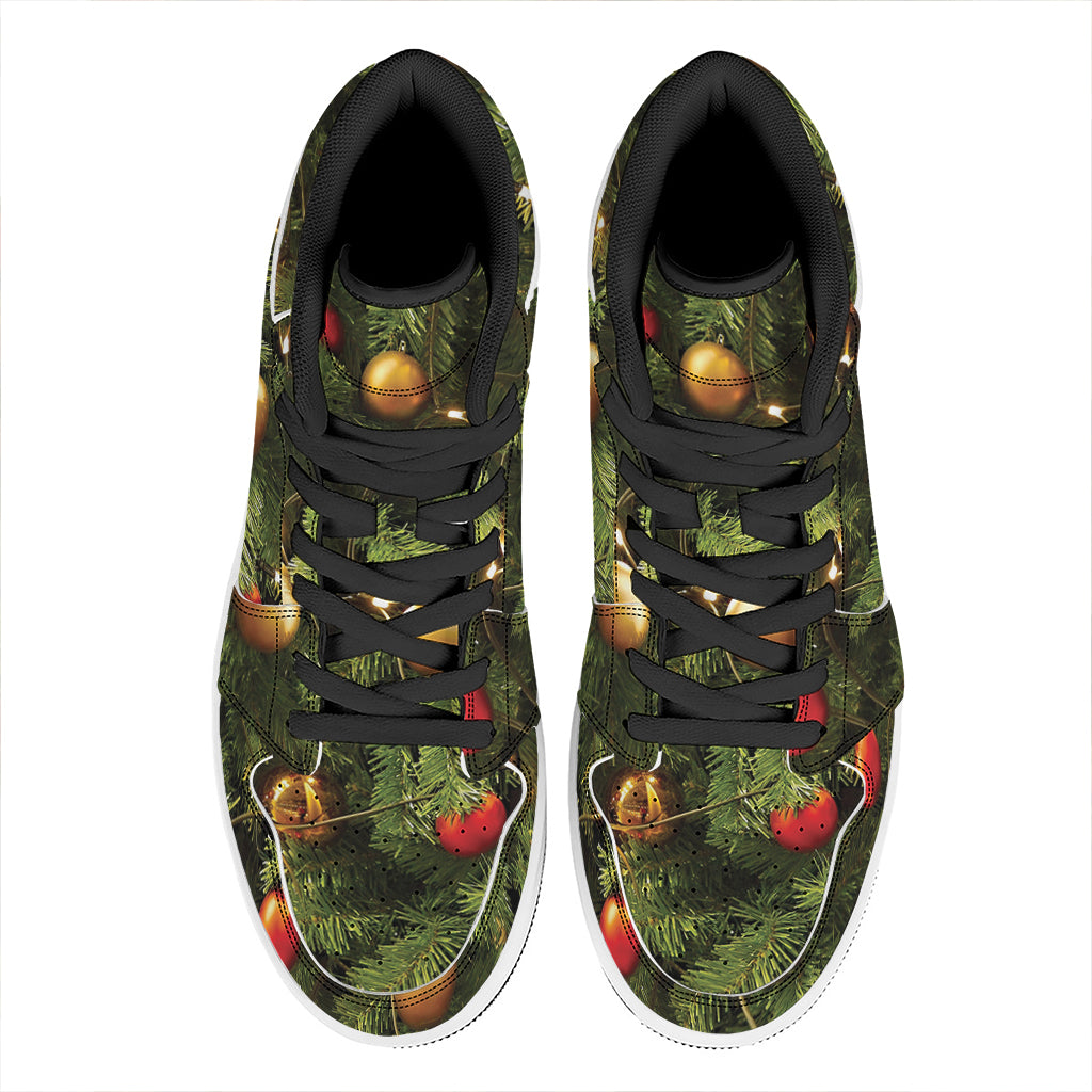 Decorated Christmas Tree Print High Top Leather Sneakers