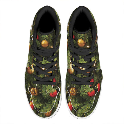 Decorated Christmas Tree Print High Top Leather Sneakers